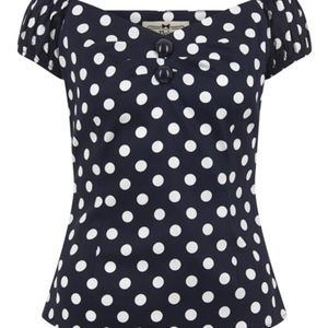 Collectif Mainline Dolores top black & white polka dots L